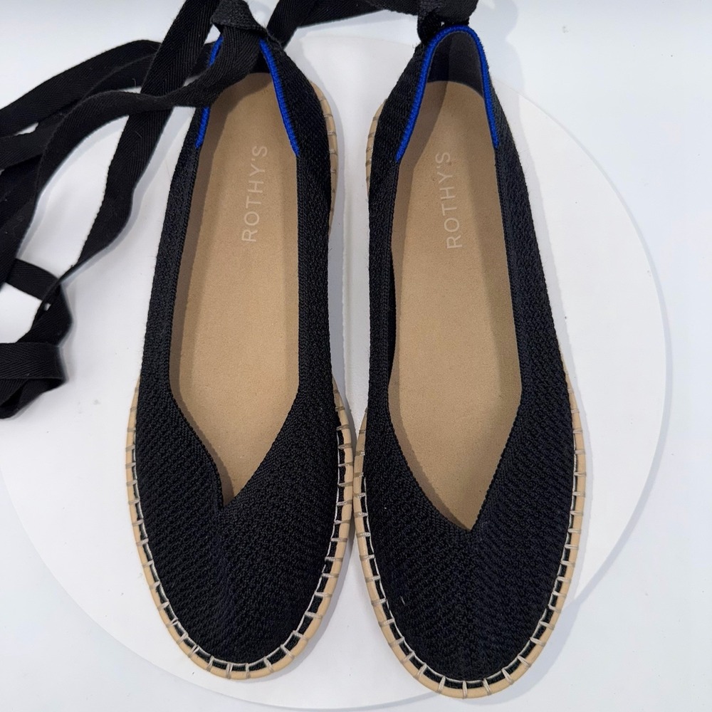 Rothy's The Espadrille Black Lace Up Shoes Size 9.5 - Picture 7 of 9